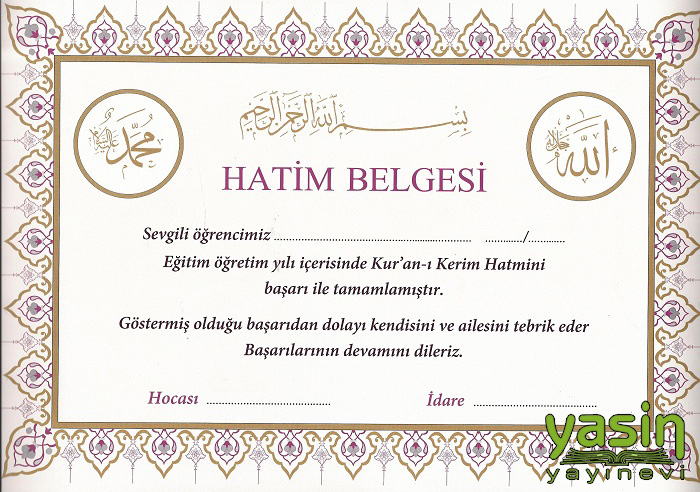 Hatim Belgesi Yasin Yayınevi